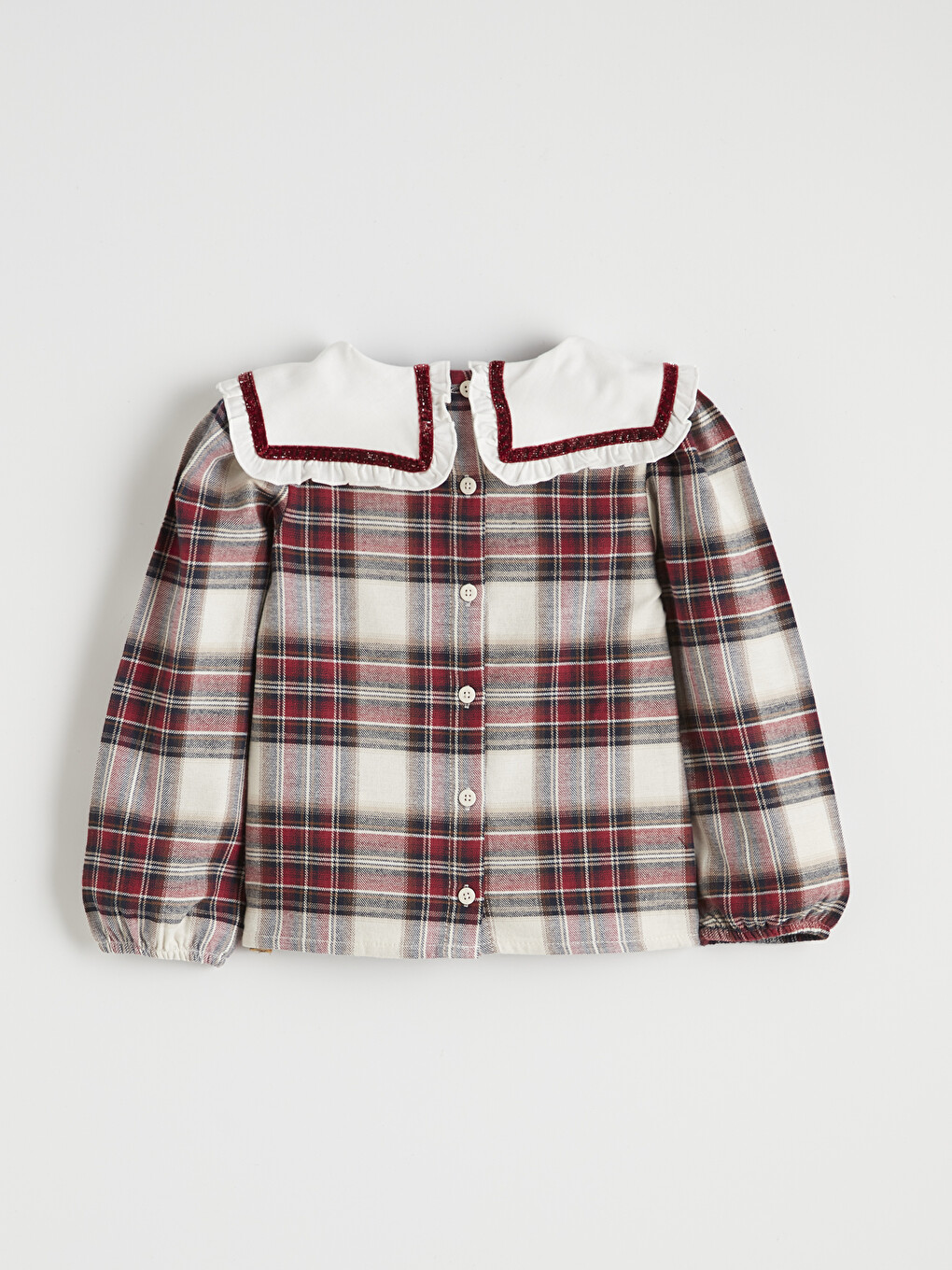 Bordo Bebe Yaka Ekose Kız Çocuk Bluz-1