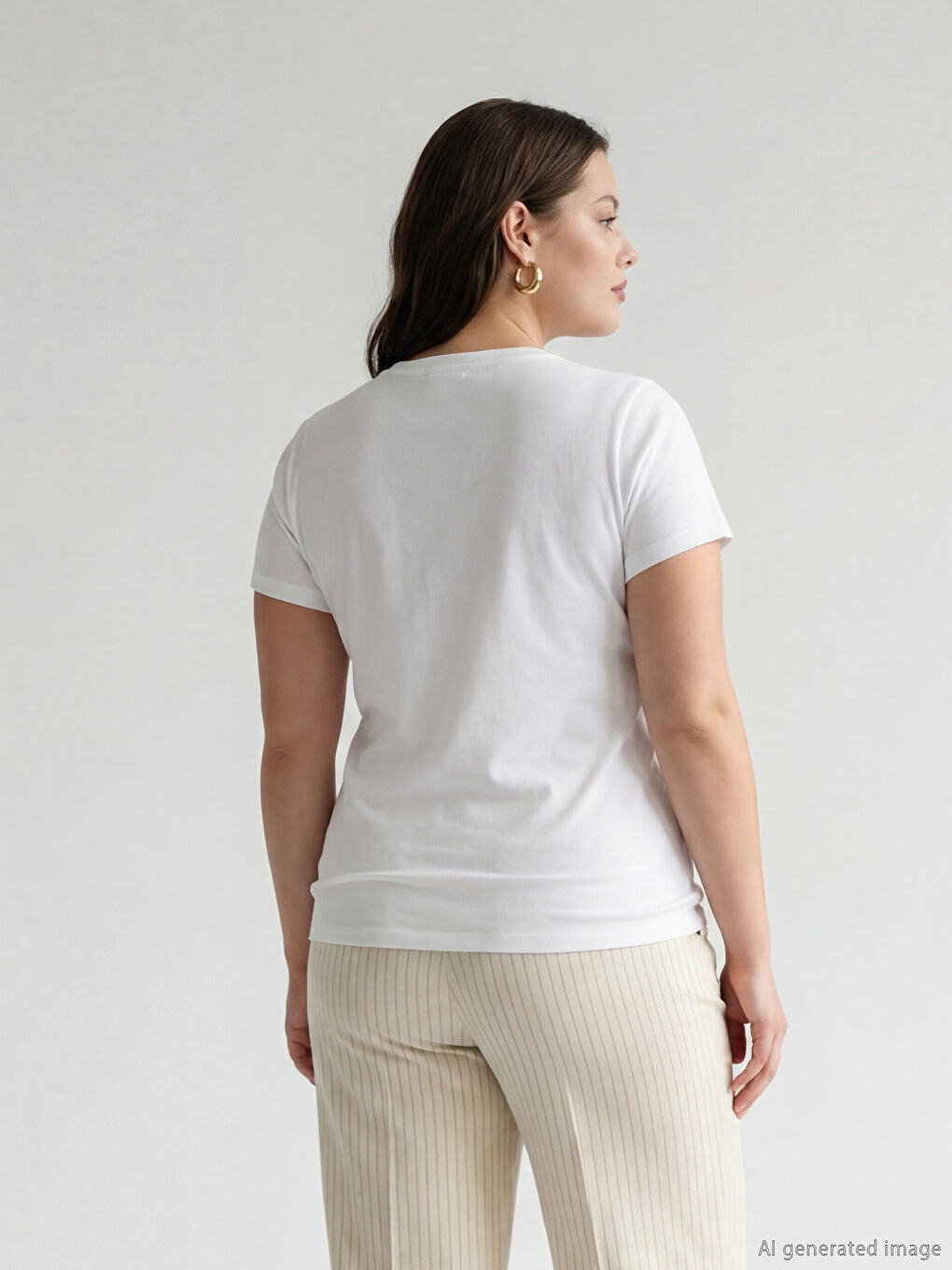 Beyaz Büyük Beden Bisiklet Yaka Kadın Tişört-2