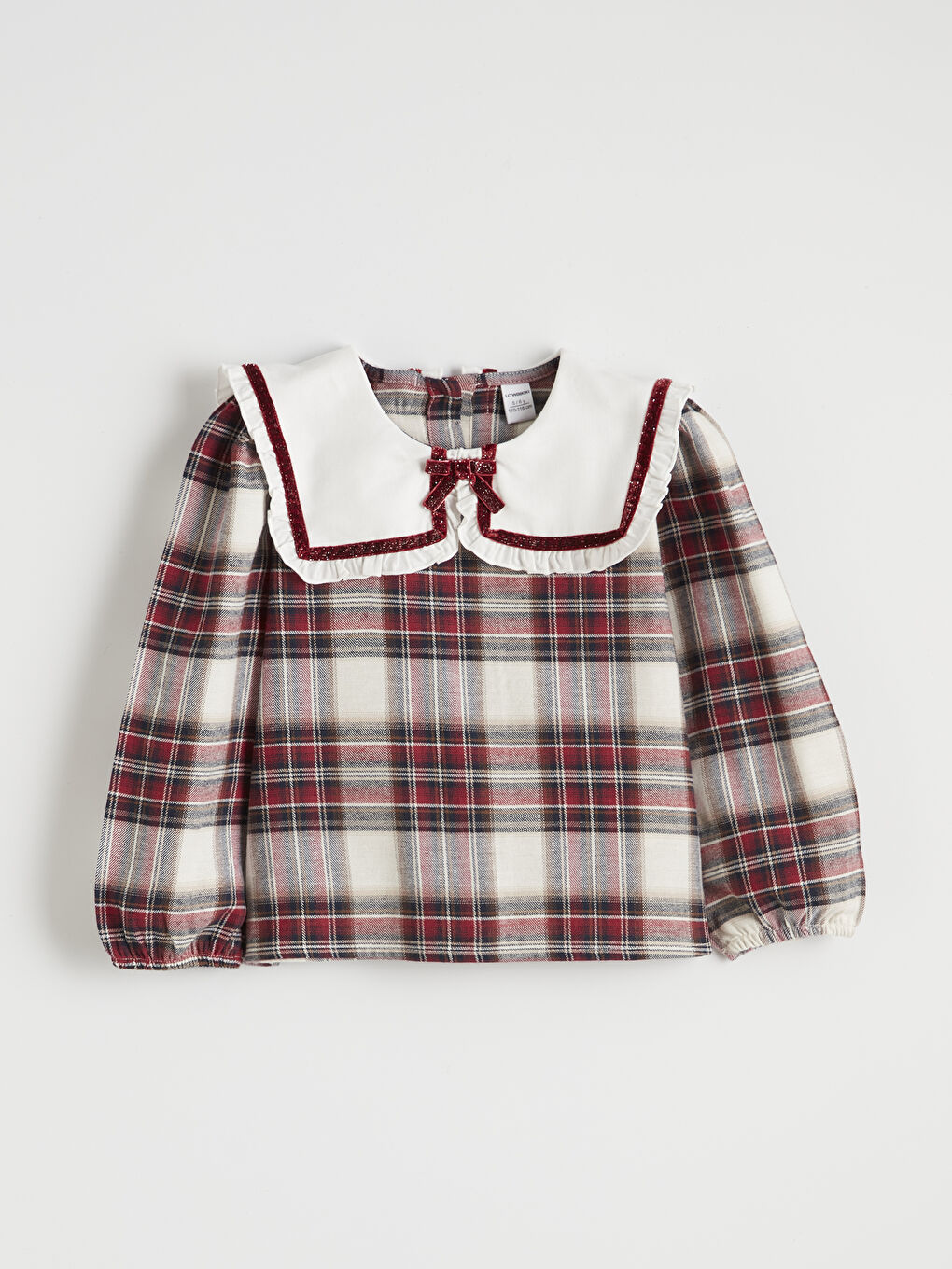 Bordo Bebe Yaka Ekose Kız Çocuk Bluz ve Pantolon-1