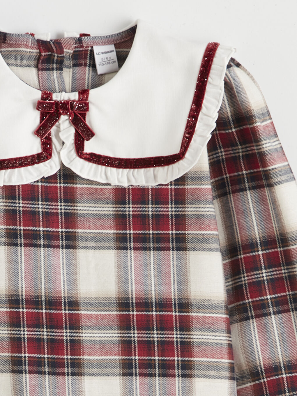 Bordo Bebe Yaka Ekose Kız Çocuk Bluz ve Pantolon-6