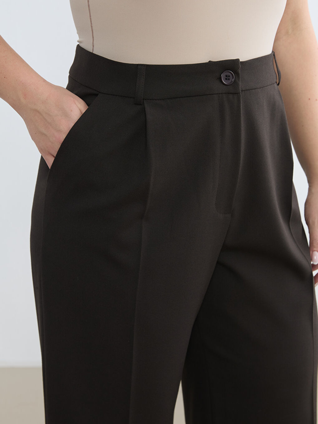 Kahverengi Yüksek Bel Geniş Paça Kadın Pantolon-6