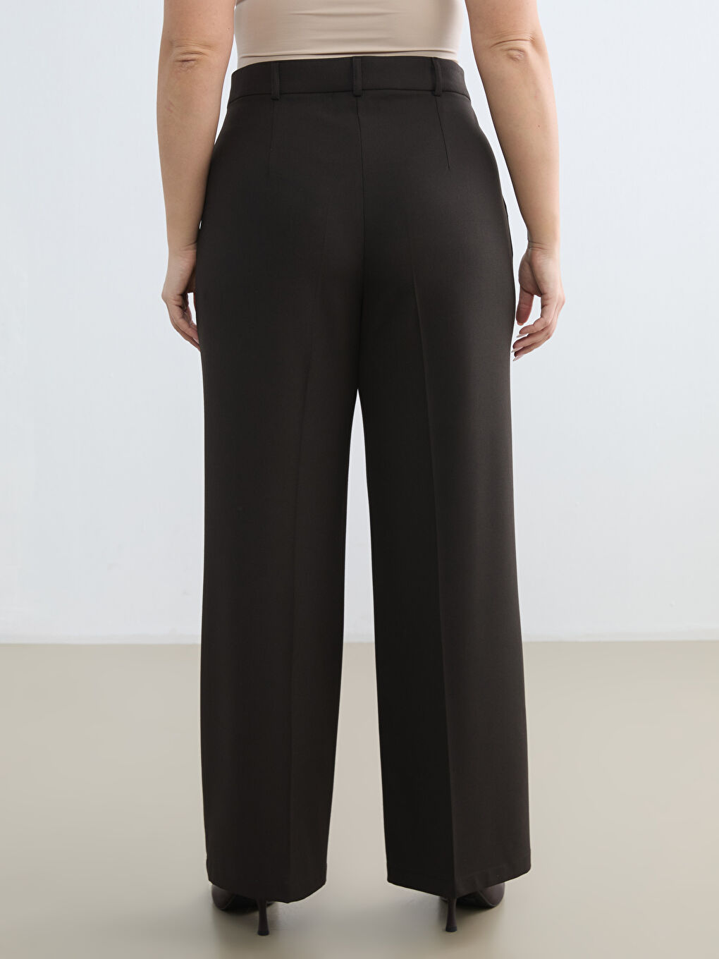 Kahverengi Yüksek Bel Geniş Paça Kadın Pantolon-7