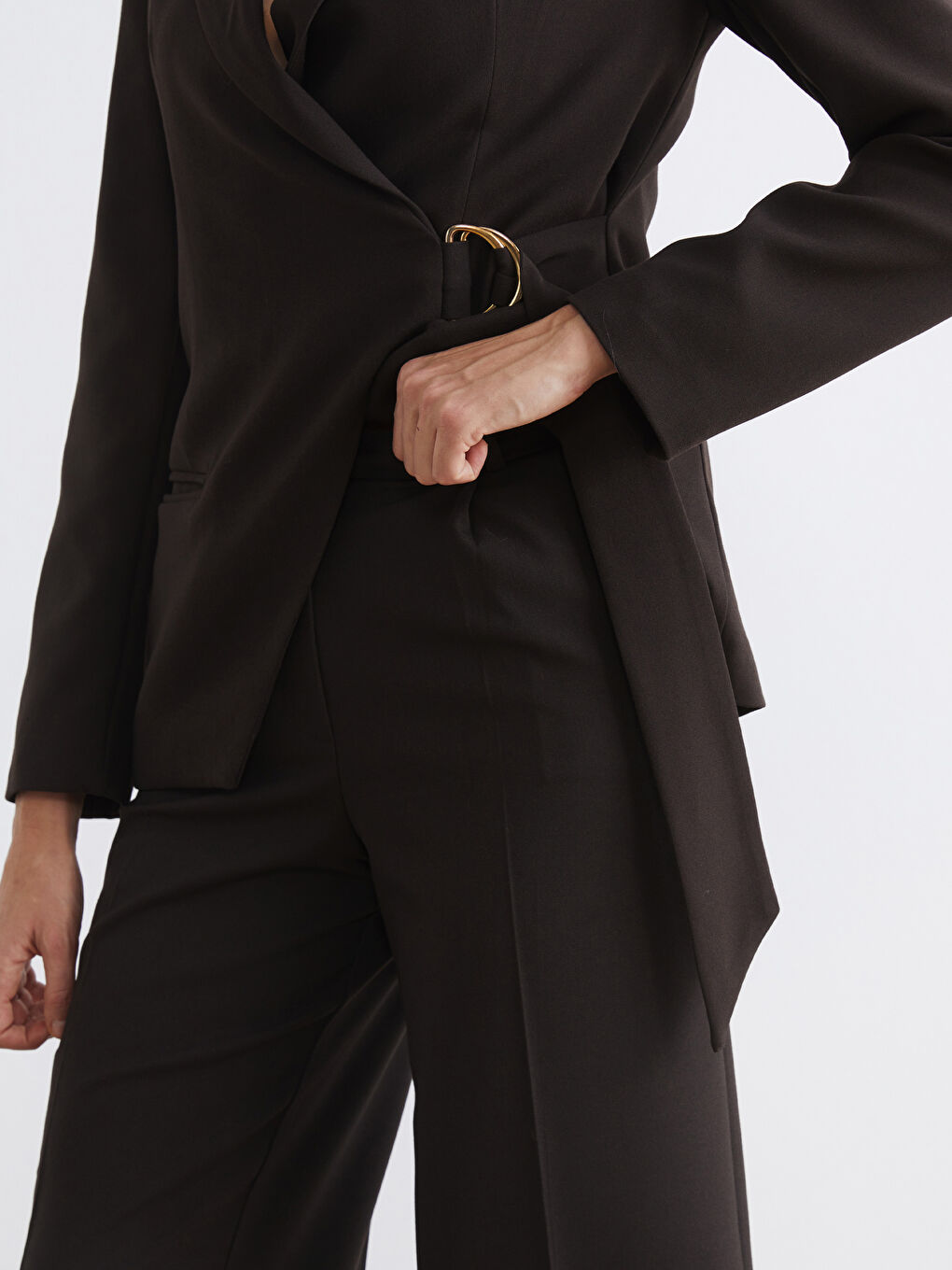 Kahverengi Yüksek Bel Geniş Paça Kadın Pantolon-3