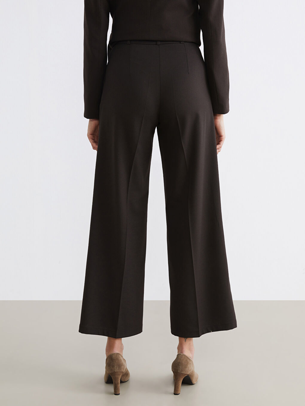 Kahverengi Yüksek Bel Geniş Paça Kadın Pantolon-4