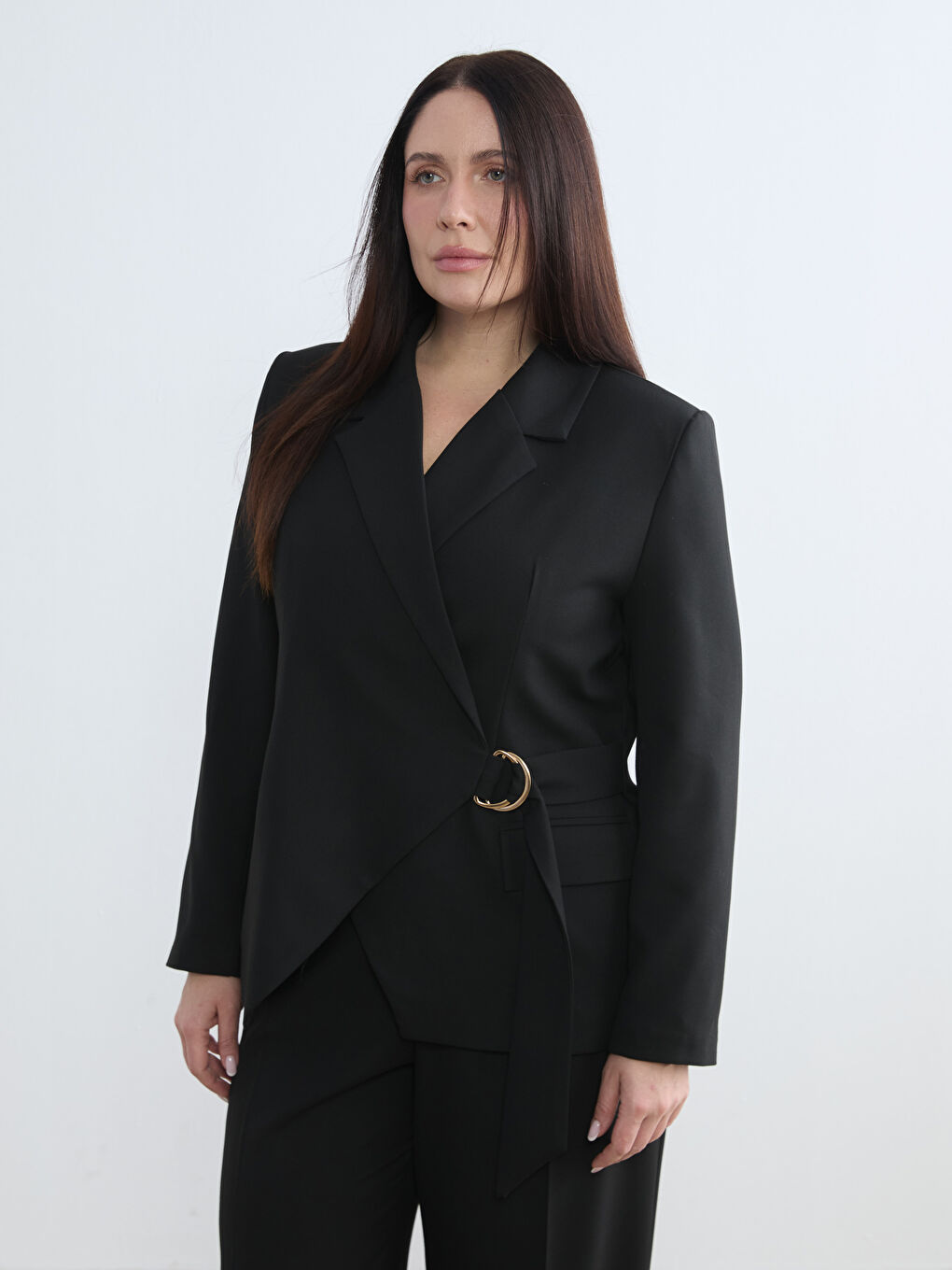 Siyah Kruvaze Yaka Kadın Blazer Ceket-1