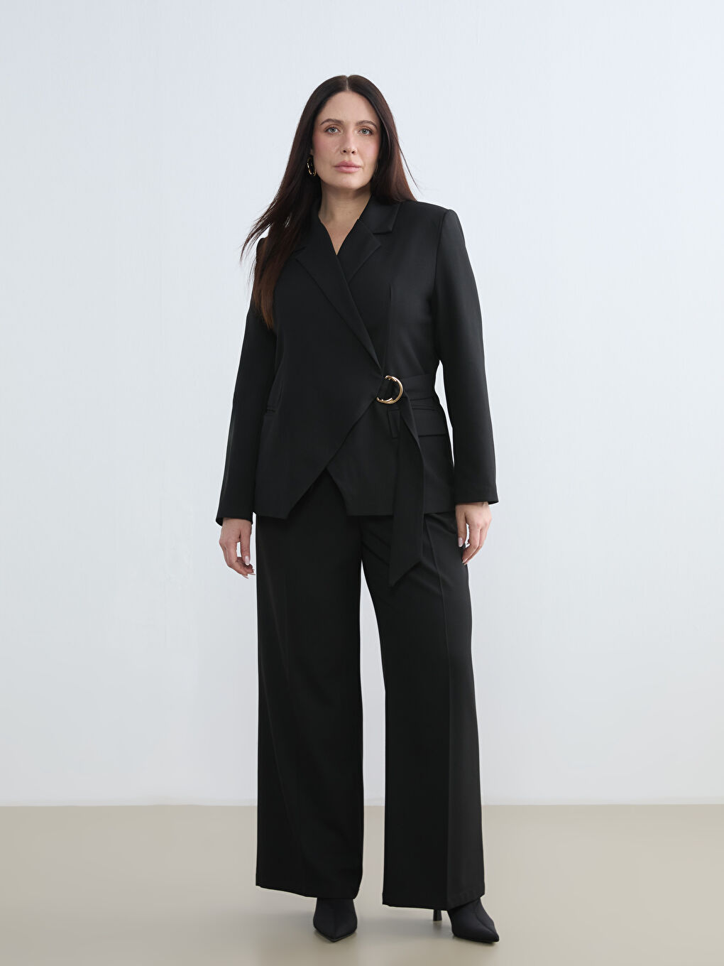 Siyah Kruvaze Yaka Kadın Blazer Ceket-5