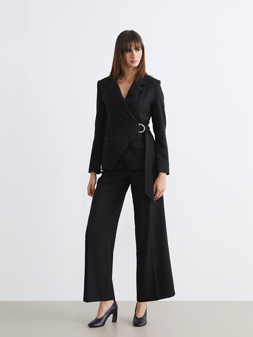 Siyah Kruvaze Yaka Kadın Blazer Ceket-2