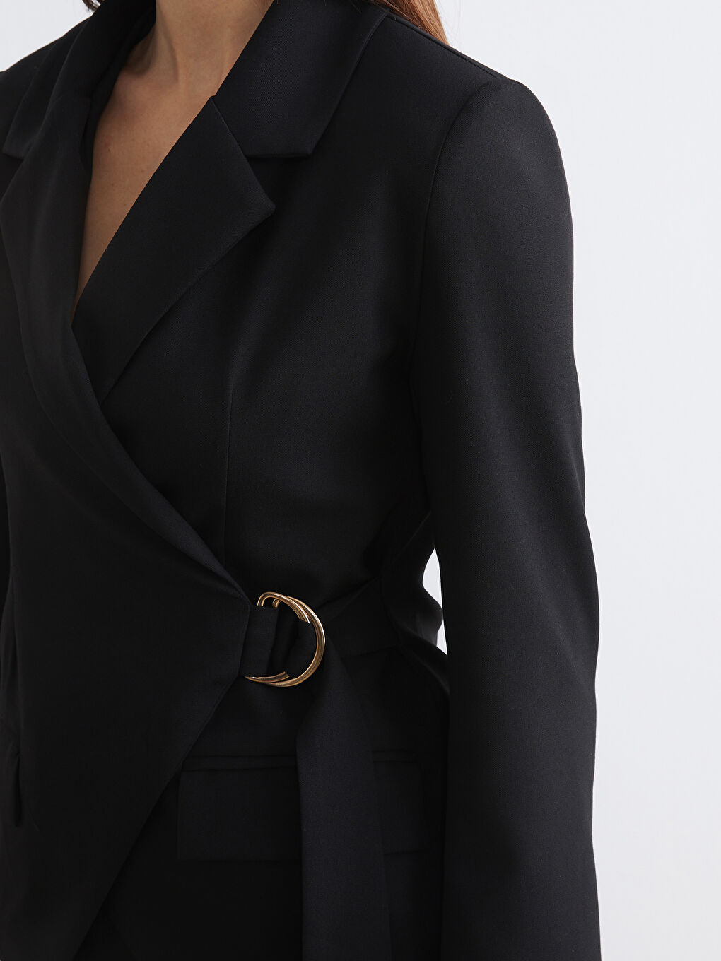 Siyah Kruvaze Yaka Kadın Blazer Ceket-3