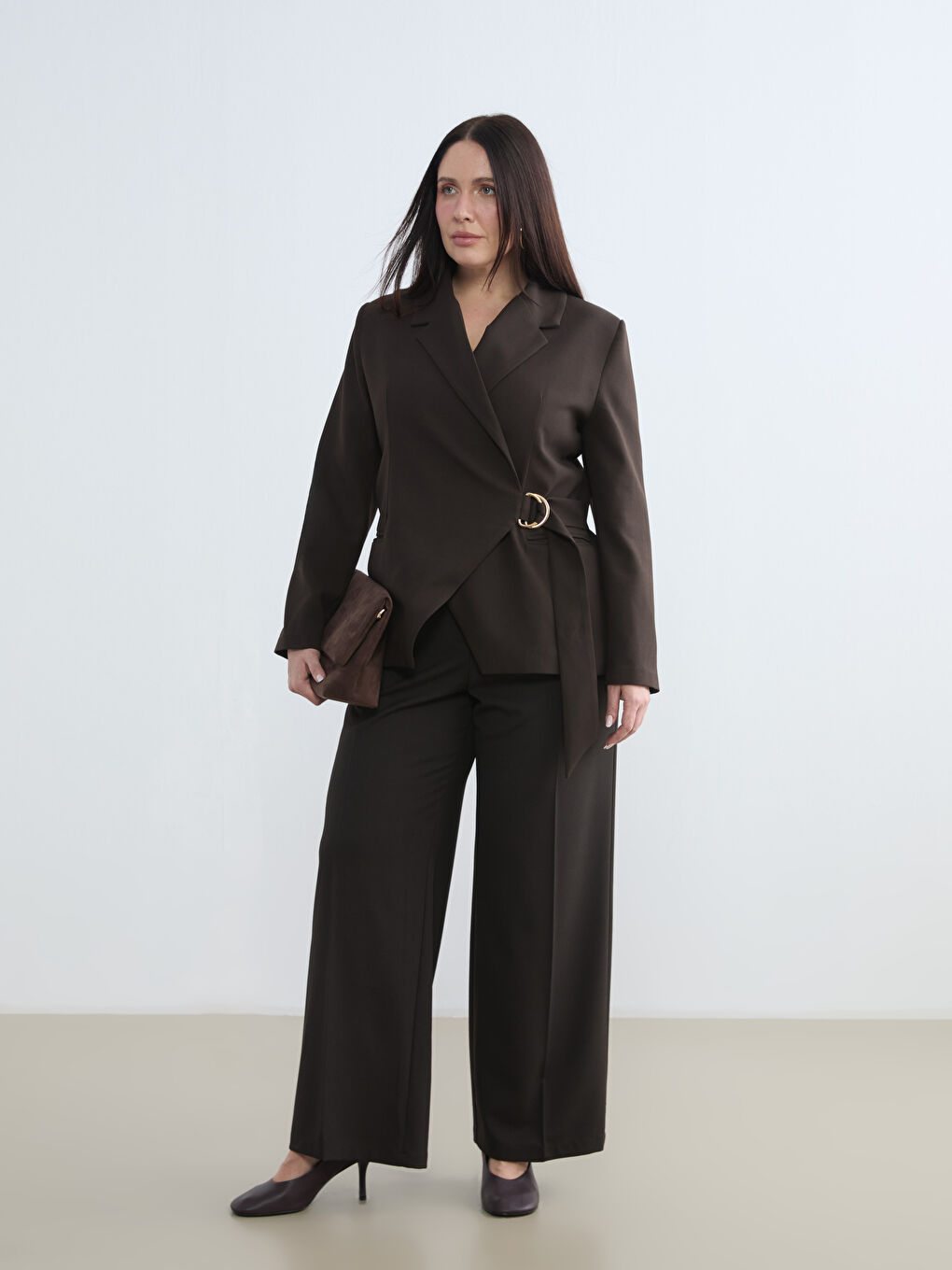 Kahverengi Kruvaze Yaka Kadın Blazer Ceket-5