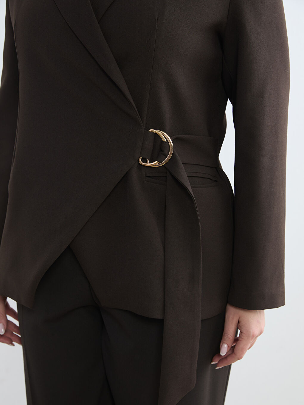 Kahverengi Kruvaze Yaka Kadın Blazer Ceket-6