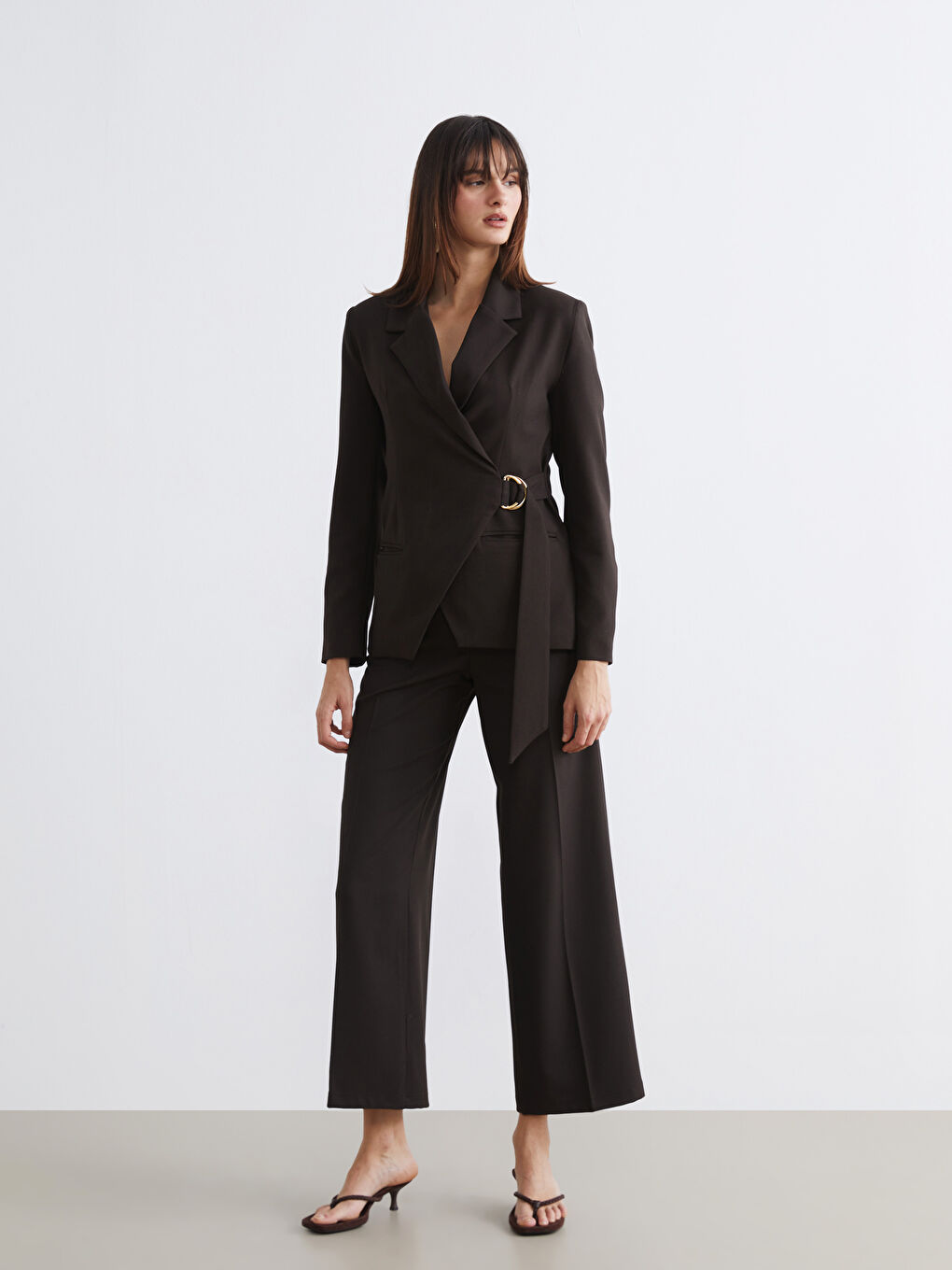 Kahverengi Kruvaze Yaka Kadın Blazer Ceket-2