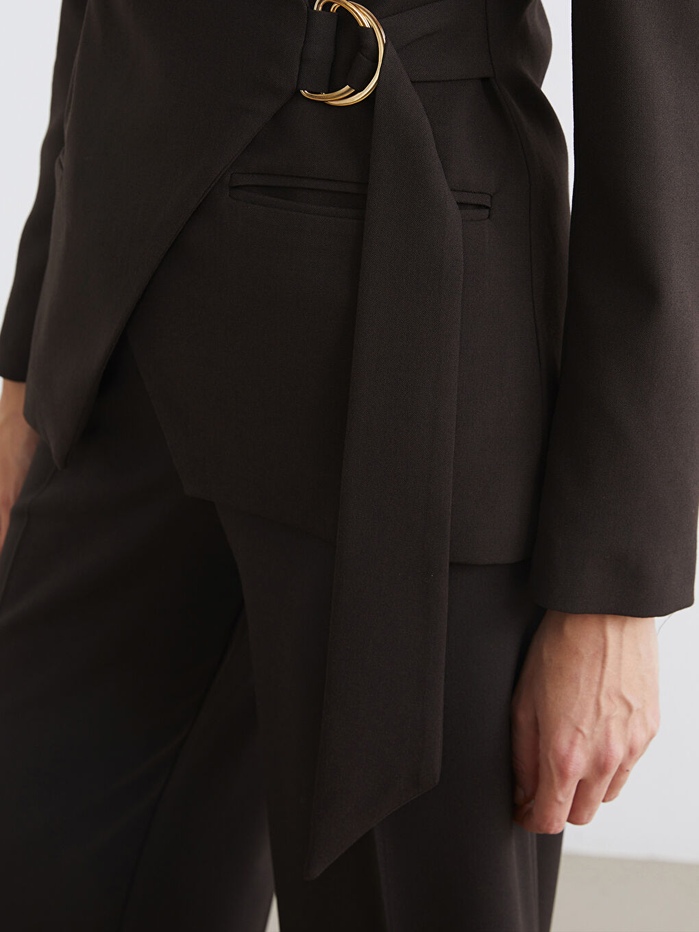 Kahverengi Kruvaze Yaka Kadın Blazer Ceket-3