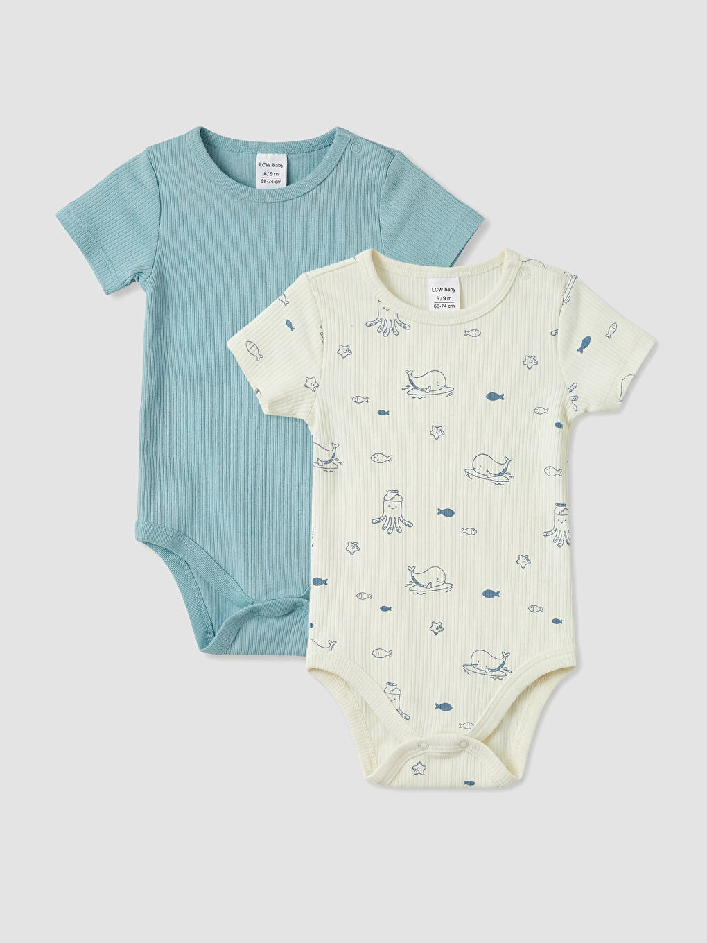 Ekru Bisiklet Yaka Erkek Bebek Çıtçıtlı Body 2'li