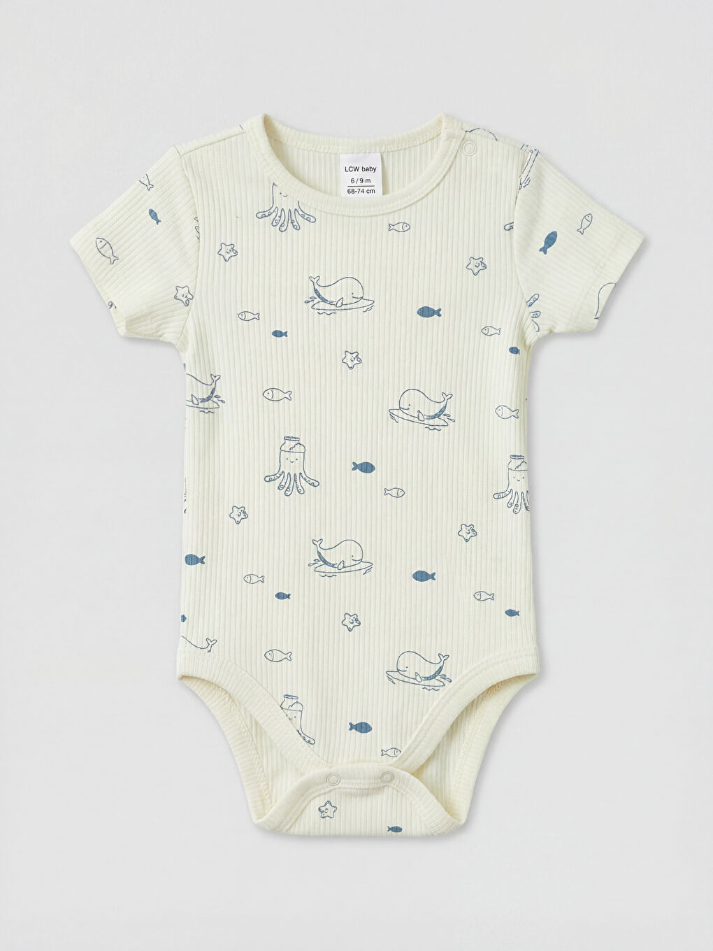 Ekru Bisiklet Yaka Erkek Bebek Çıtçıtlı Body 2'li-1