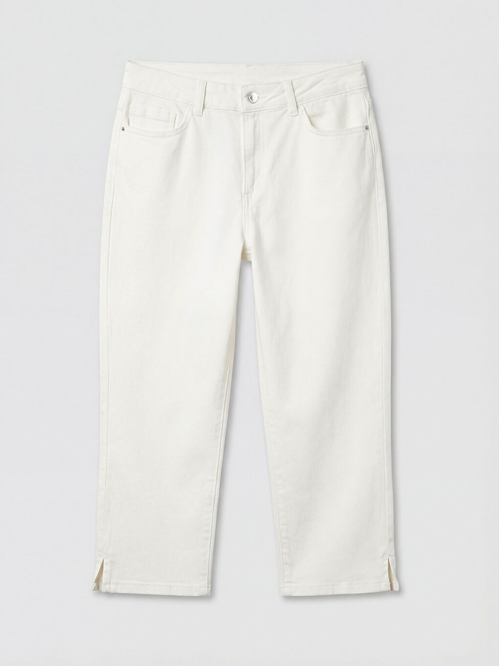 Beyaz Dar Fit Kadın Jean Kapri