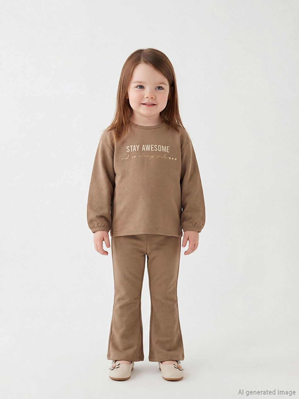 سویشەرتی منداڵە کچی ساوا چاپکراو و پانتۆڵی گەشەدار یەخه‌ خڕ