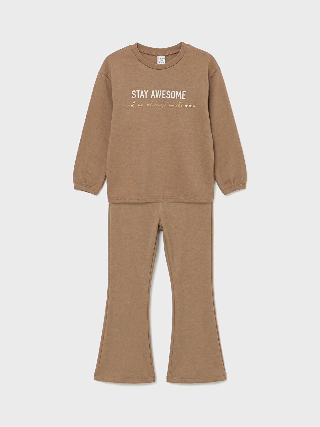 Kahverengi Bisiklet Yaka Baskılı Kız Bebek Sweatshirt ve Tayt