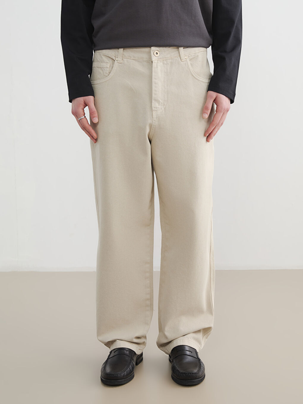 Gri Standart Kalıp Gabardin Erkek Pantolon-1