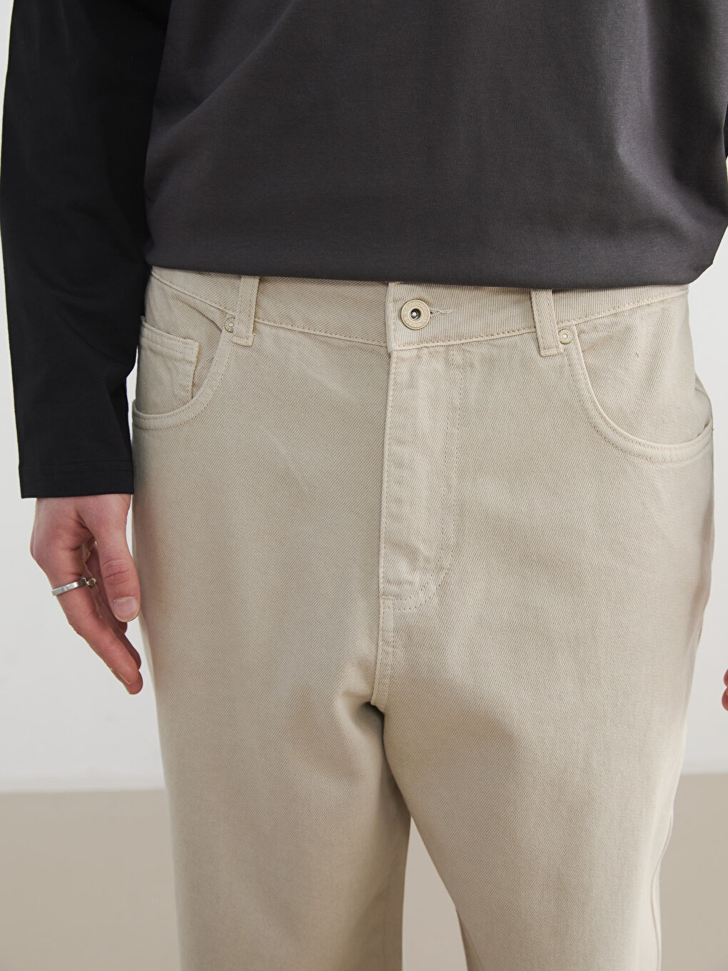 Gri Standart Kalıp Gabardin Erkek Pantolon-2