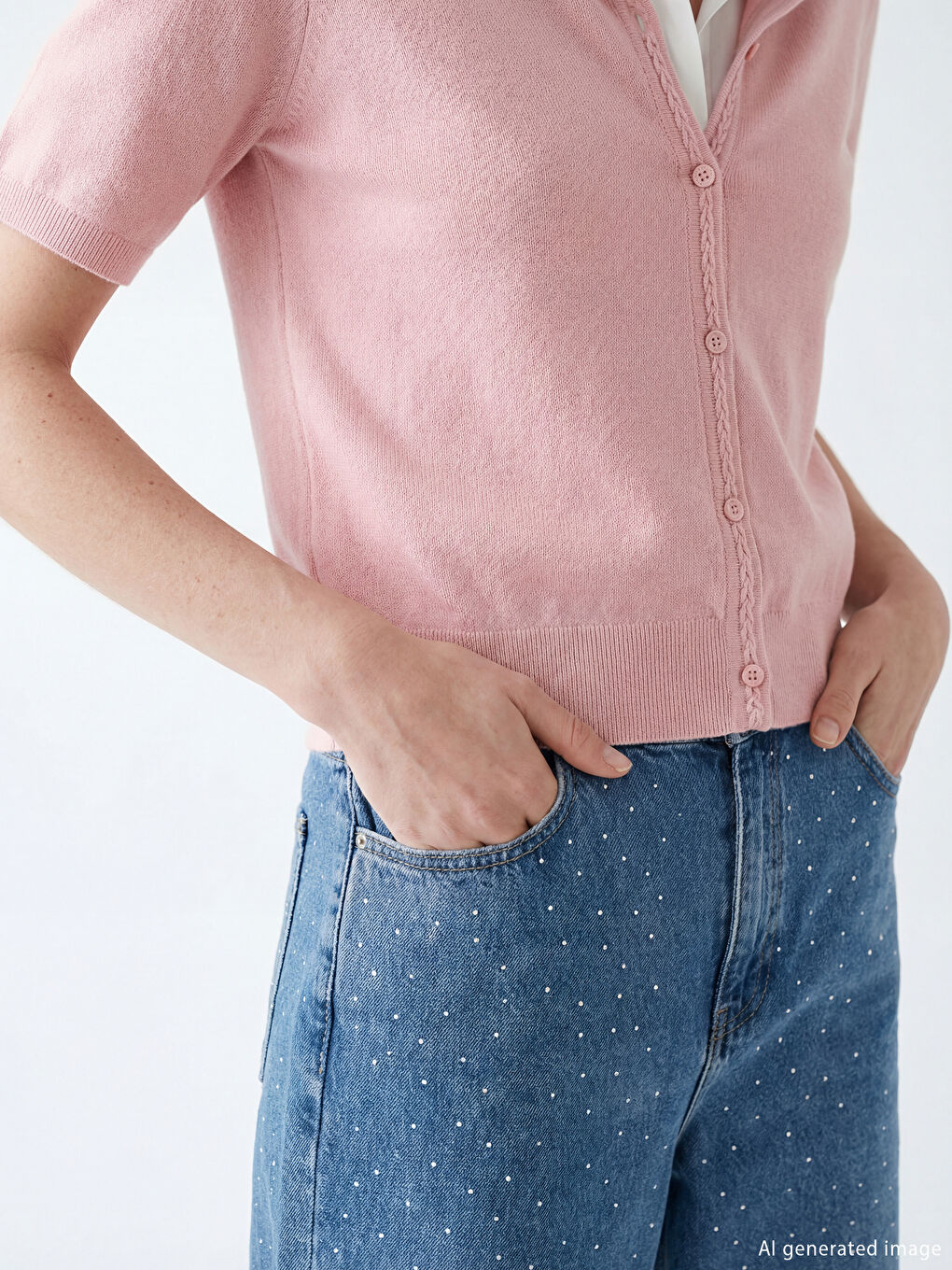 İndigo Wideleg Taşlı Kadın Jean Pantolon-2