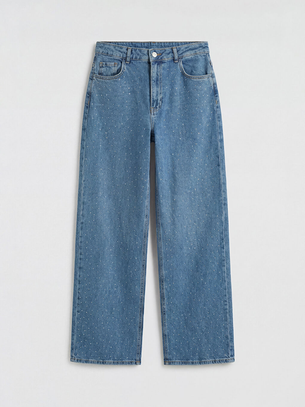İndigo Wideleg Taşlı Kadın Jean Pantolon-4