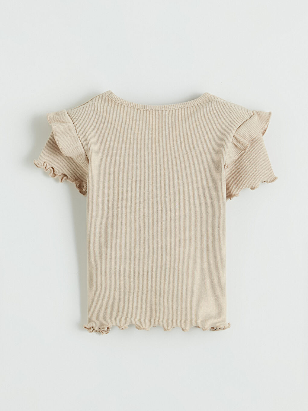 Ekru Bisiklet Yaka Fırfırlı Kız Bebek 2'li Tişört-6