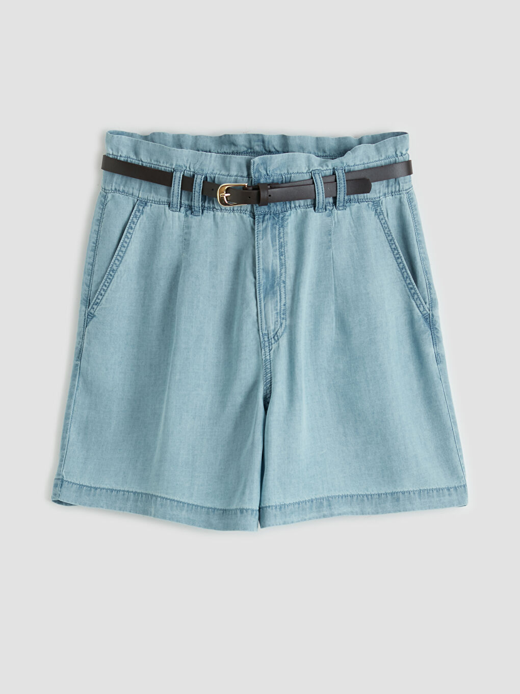Short en jean avec ceinture, coupe ample-3