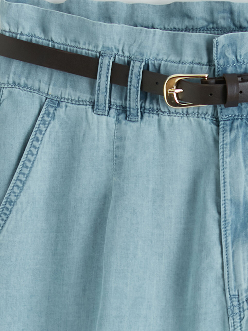 Short en jean avec ceinture, coupe ample-5