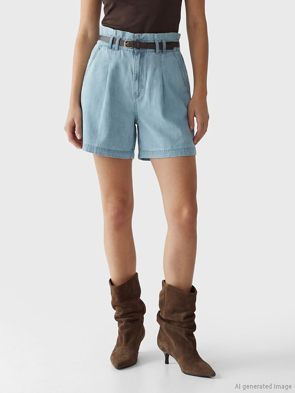 Short en jean avec ceinture, coupe ample-1