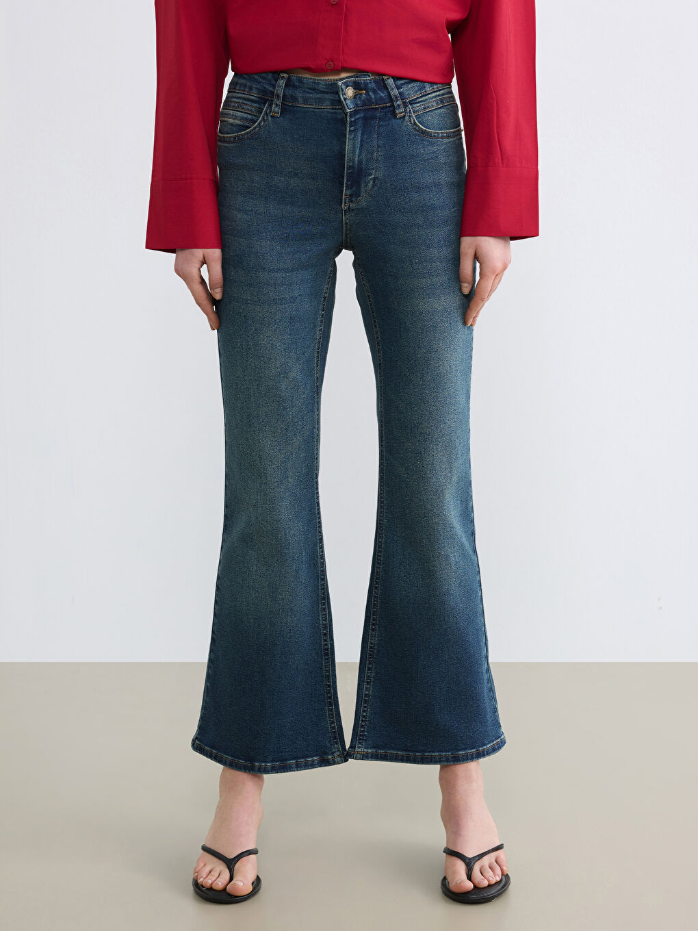 İndigo Flare Kadın Jean Pantolon-1