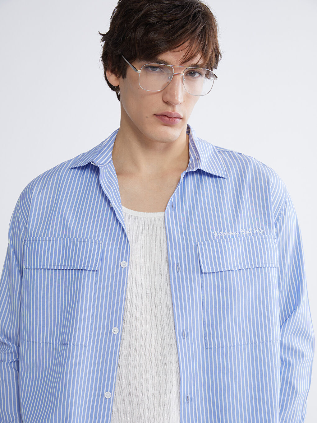 Mavi Loose Fit Çizgili Erkek Gömlek