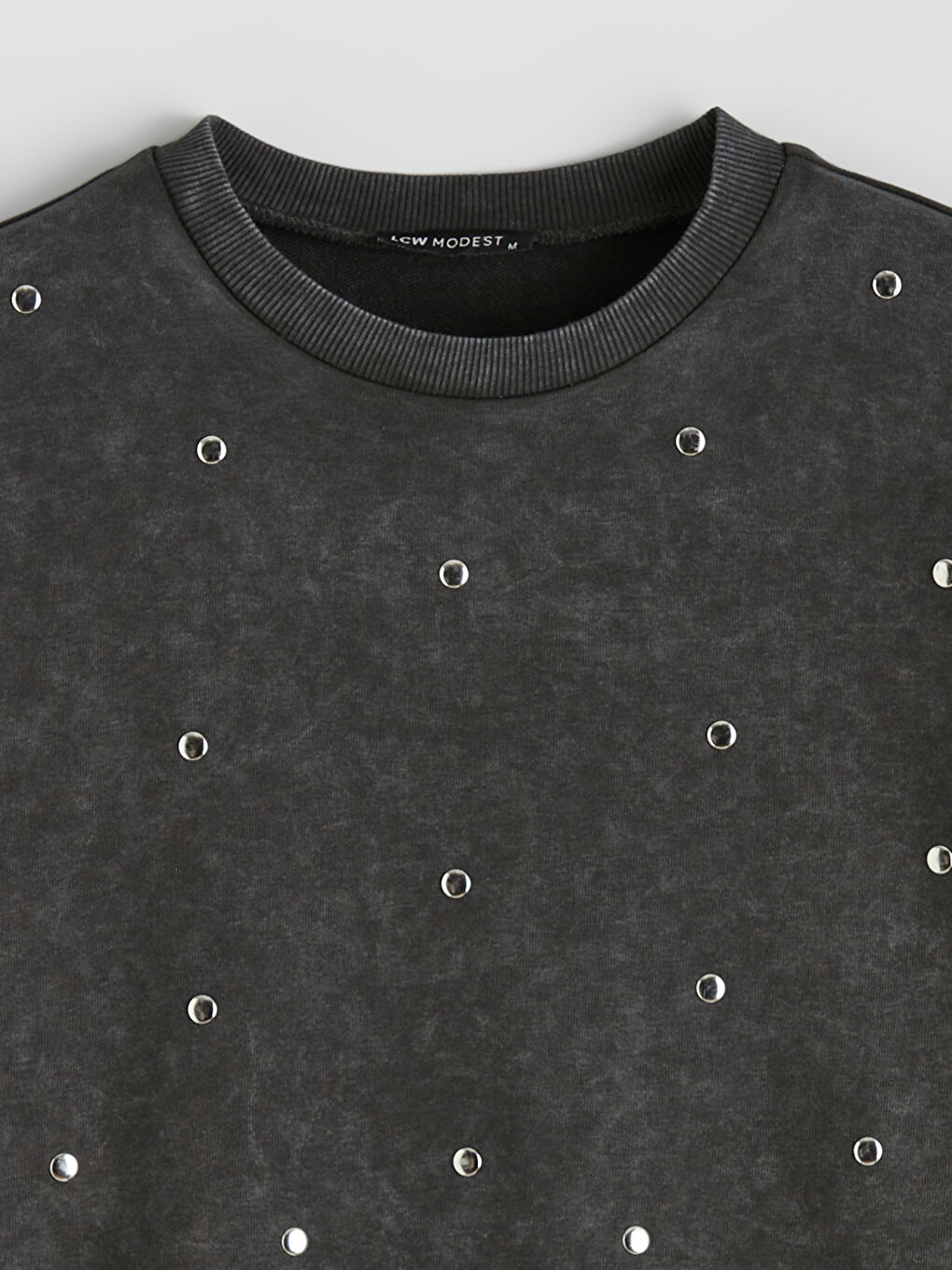 Antrasit Taşlı Oversize Kadın Kalın Sweatshirt Tunik-1