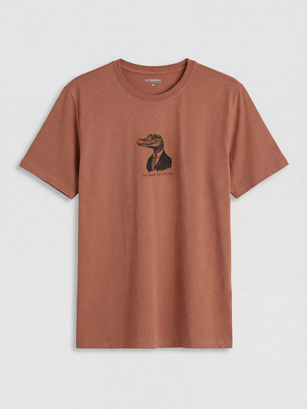 Kahverengi Bisiklet Yaka Baskılı Erkek Tişört-3
