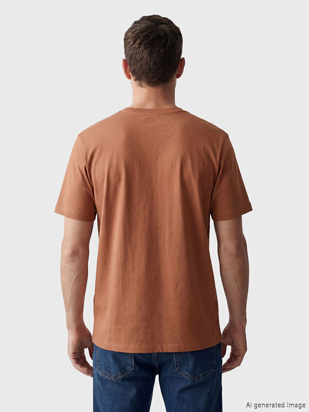 Kahverengi Bisiklet Yaka Baskılı Erkek Tişört-2