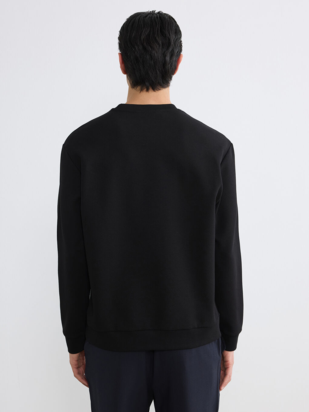 Siyah Bisiklet Yaka Erkek Sweatshirt-3