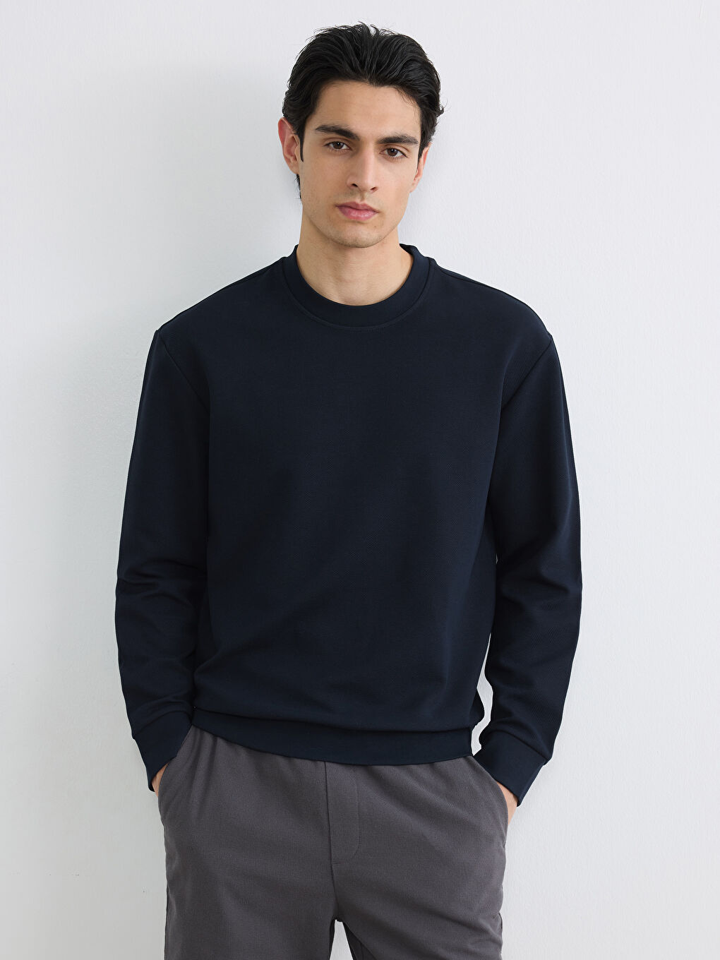 Lacivert Bisiklet Yaka Erkek Sweatshirt