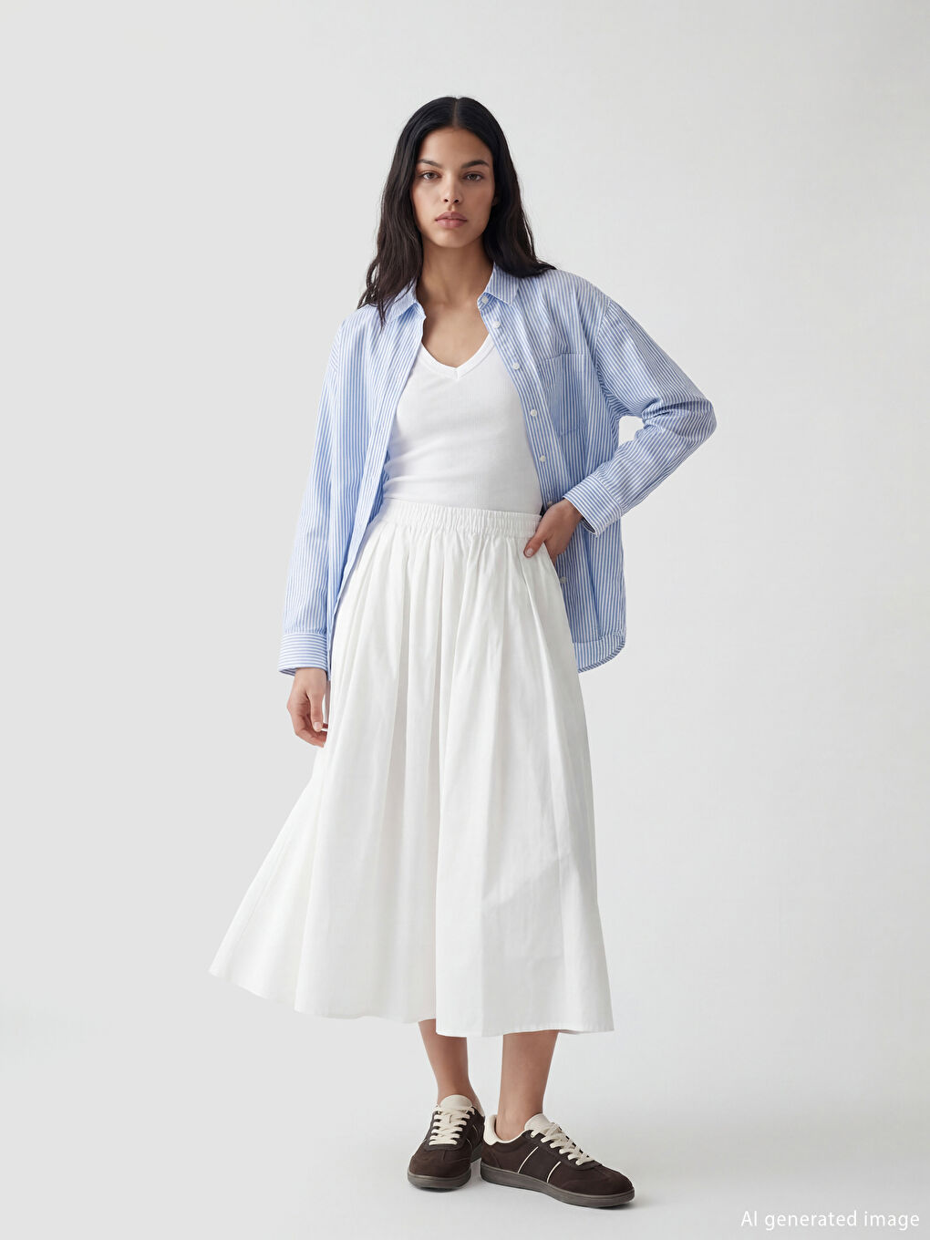 جيبة دائرية من قماش البوبلين بحزام مطاطي.-1