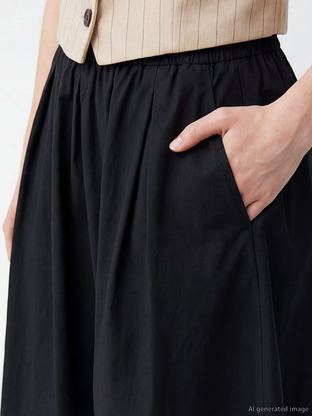 Siyah Beli Lastikli Poplin Kloş Etek-2