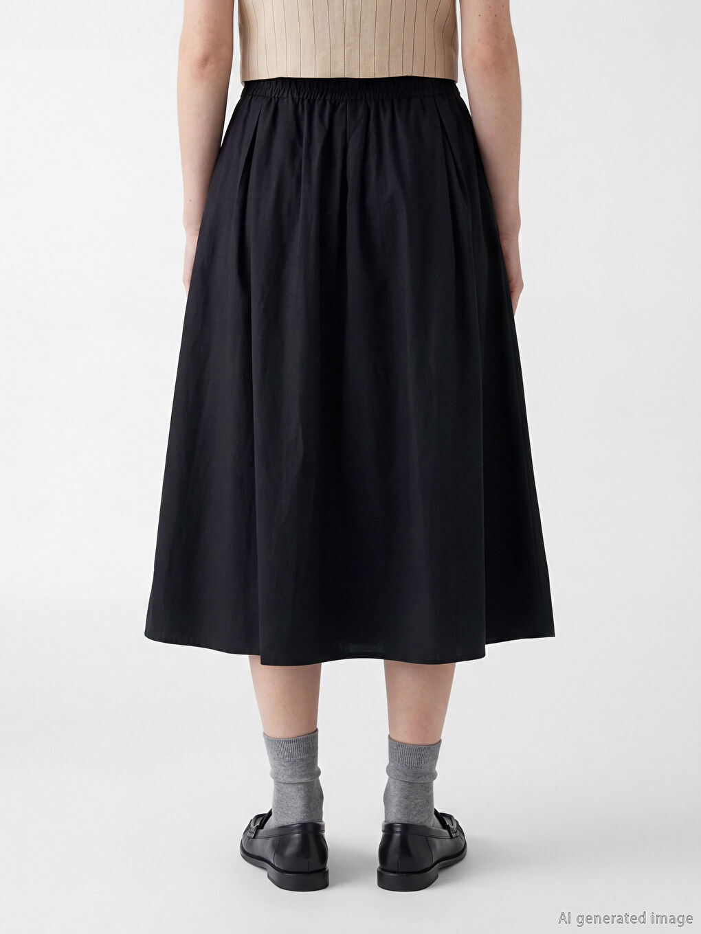 Siyah Beli Lastikli Poplin Kloş Etek-3