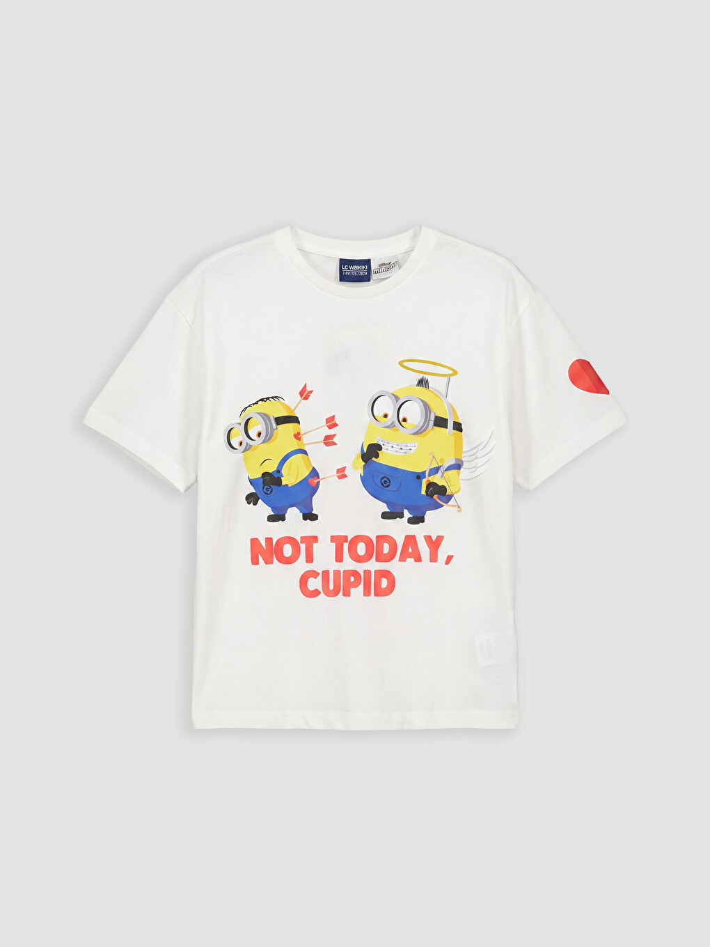 Beyaz Bisiklet Yaka Minions Baskılı Kız Çocuk Tişört