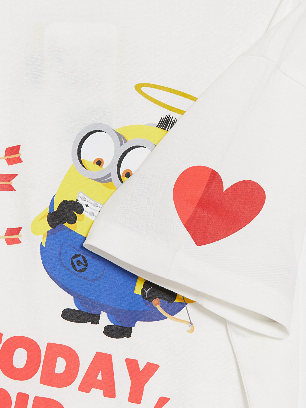 Beyaz Bisiklet Yaka Minions Baskılı Kız Çocuk Tişört-3