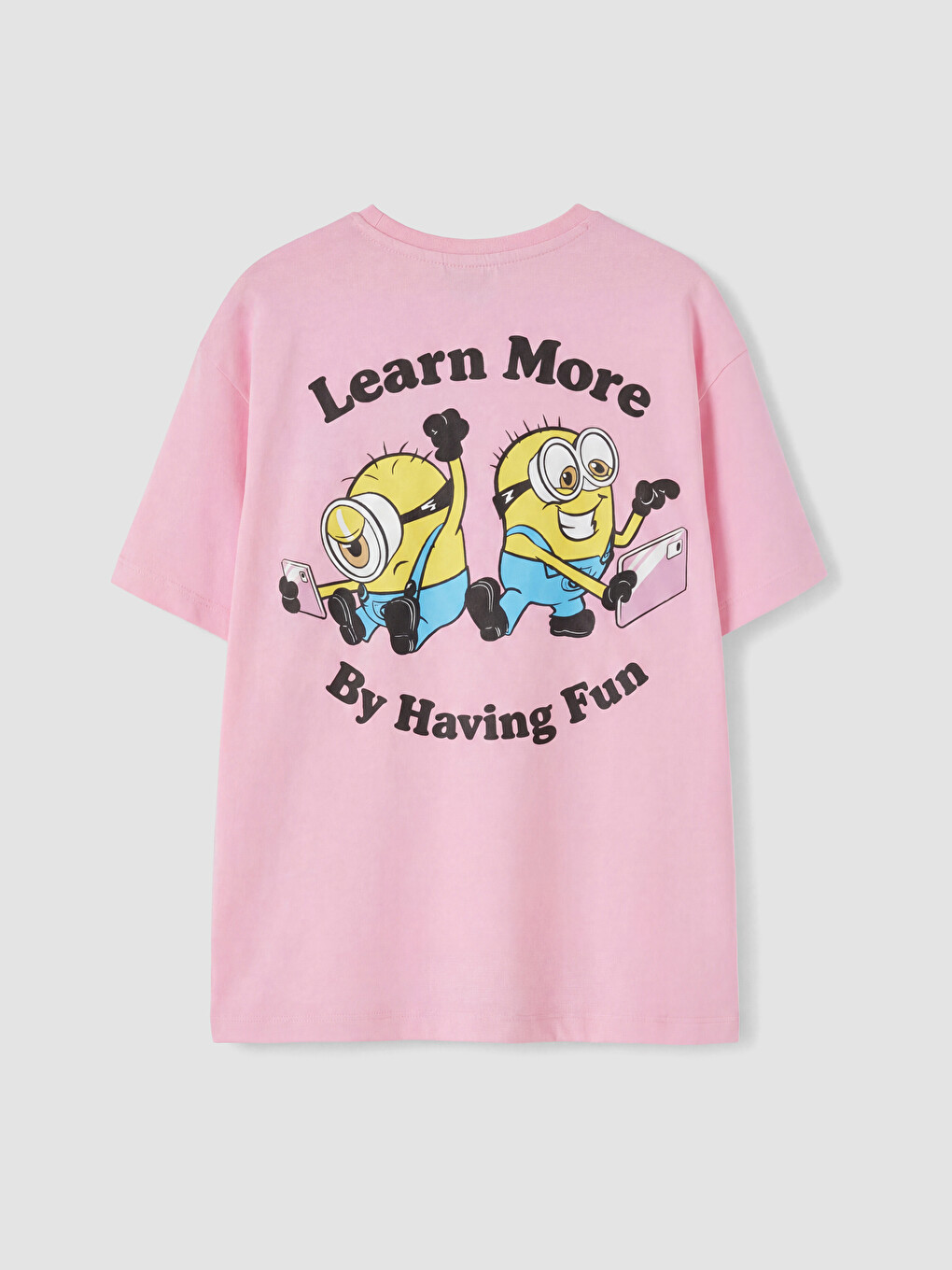 Pembe Bisiklet Yaka Minions Baskılı Kız Çocuk Tişört-4