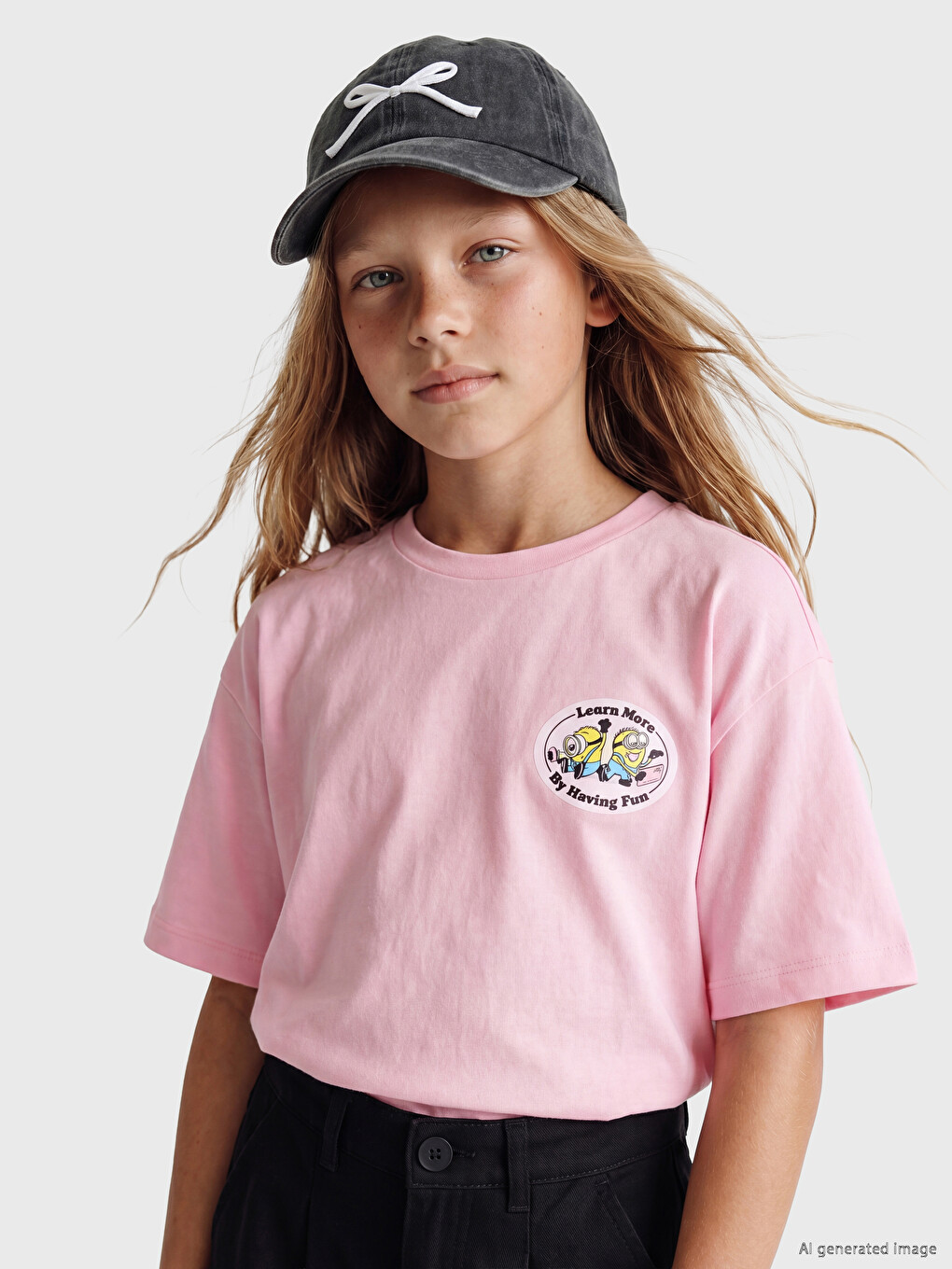 Crew Neck Minions Printed Girls' T-Shirt-1