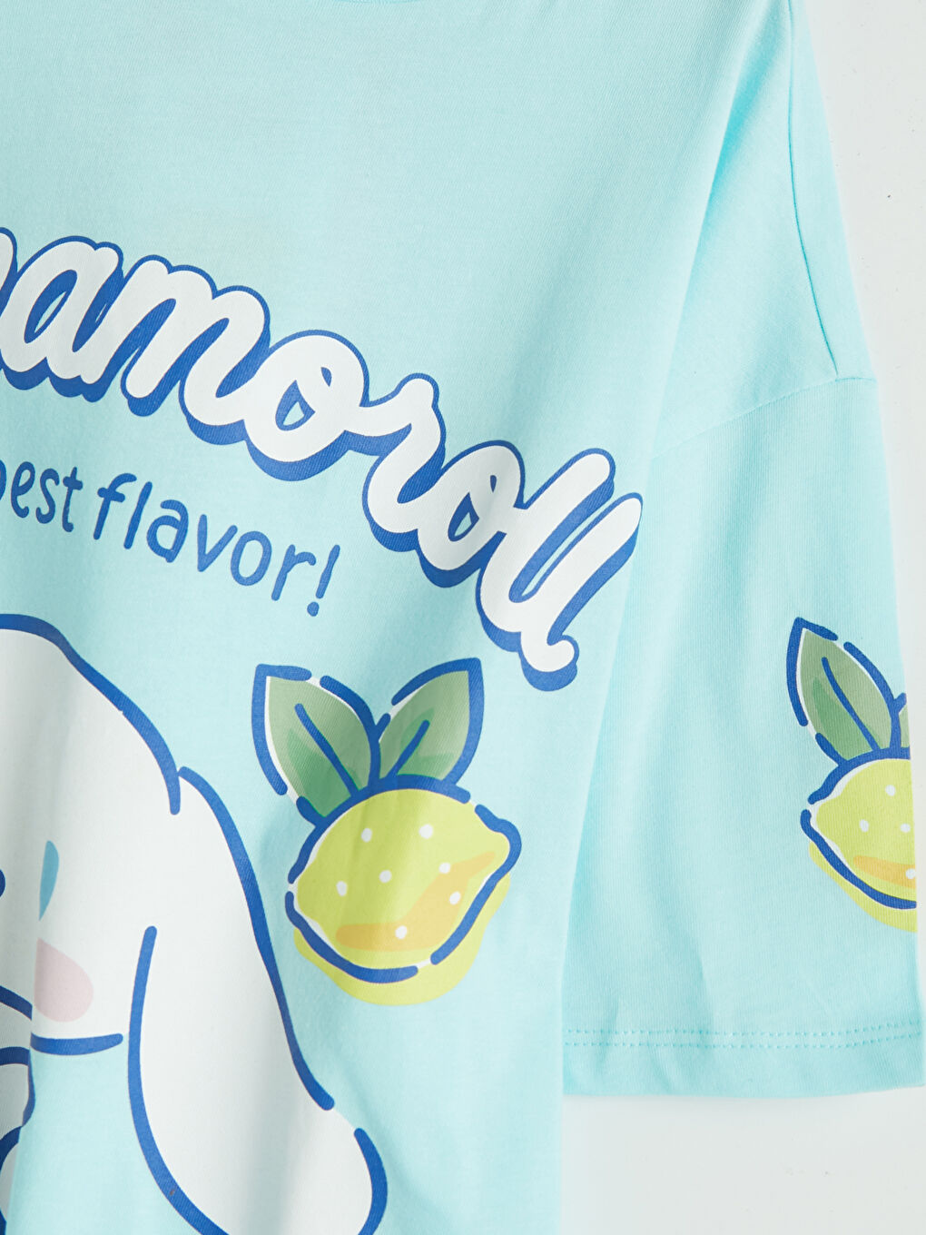 Yeşil Bisiklet Yaka Cinnamoroll Baskılı Kız Çocuk Tişört-3