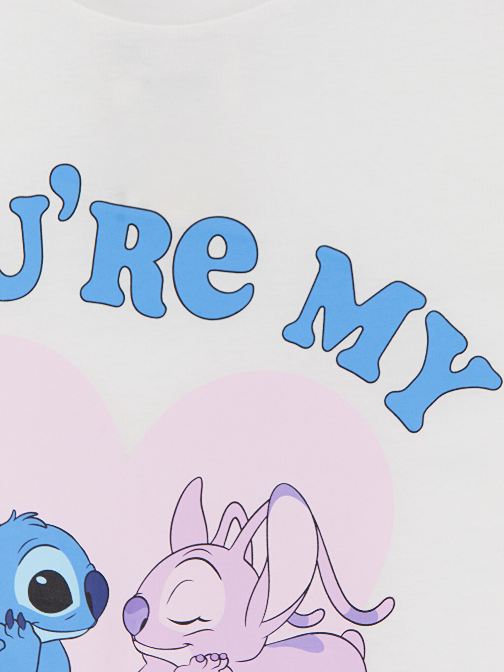 Beyaz Stitch ve Angel Baskılı Kız Çocuk Tişört-1
