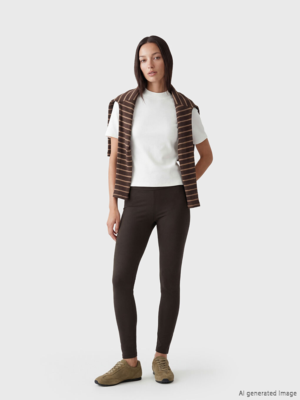 Kahverengi Yüksek Bel Kadın Spor Tayt	