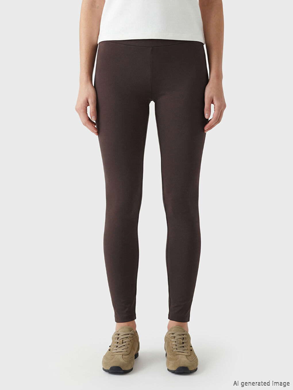 Kahverengi Yüksek Bel Kadın Spor Tayt	-1