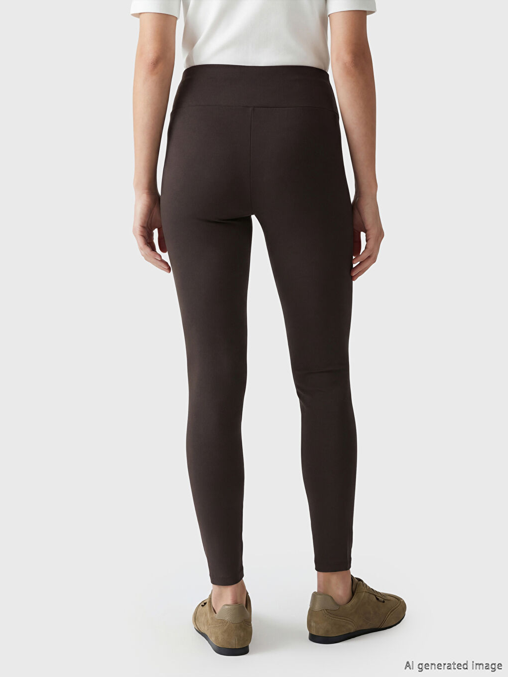 Kahverengi Yüksek Bel Kadın Spor Tayt	-3