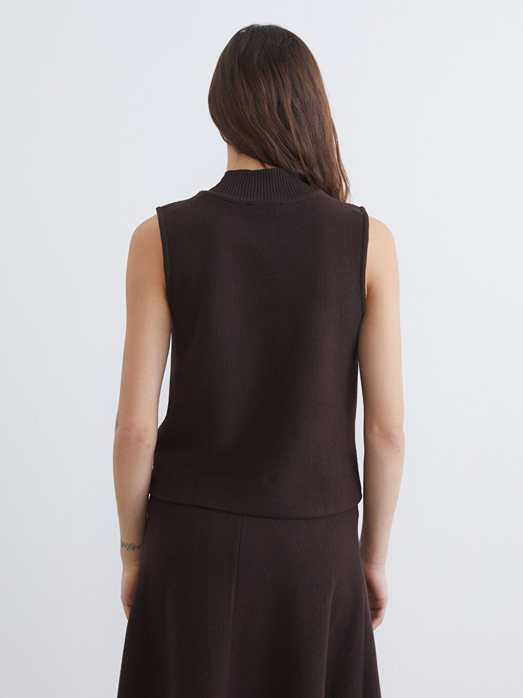 Kahverengi Yarım Balıkçı Yaka Fitilli Kadın Triko Süveter-3