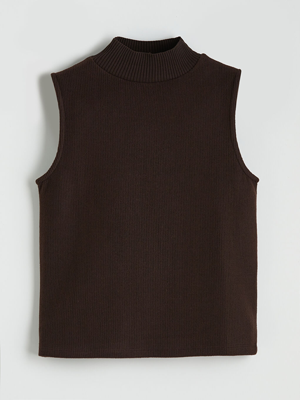 Kahverengi Yarım Balıkçı Yaka Fitilli Kadın Triko Süveter-4